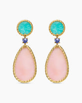 DY Elements® Statement Drop Earrings in 18K Yellow Gold with Pink Opal, Amazonite and Tanzanite, 56mm